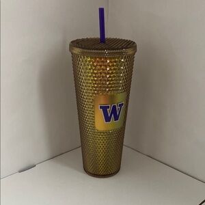 Starbucks Gold Tumbler with Purple Straw